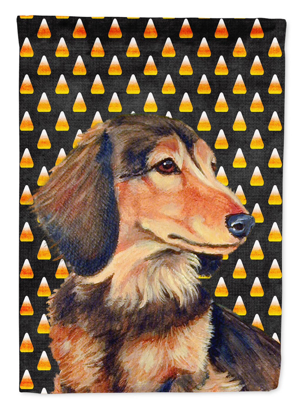Dachshund Candy Corn Halloween Portrait House Flag 28x40 Porch Sleeve Pole Decorative Outside Yard Banner Artwork Wall Hanging, Polyester