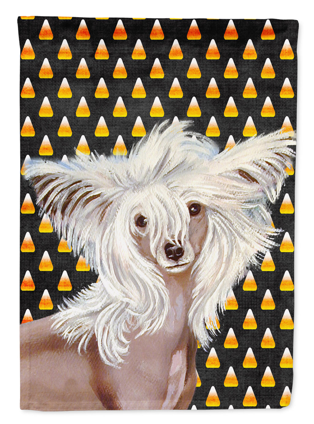 Chinese Crested Candy Corn Halloween Portrait House Flag 28x40 Porch Sleeve Pole Decorative Outside Yard Banner Artwork Wall Hanging, Polyester