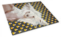 Chinese Crested Candy Corn Halloween Portrait Cutting Board Tempered Glass Kitchen Cutting Surface, Heat Resistant Chopping, Non-Slip Feet, Food Prep & Serving