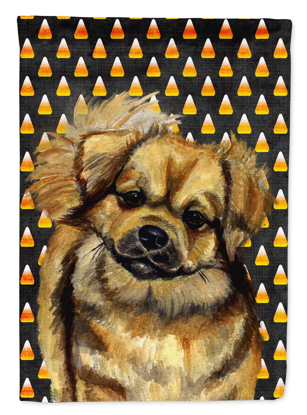 Tibetan Spaniel Candy Corn Halloween Portrait House Flag 28x40 Porch Sleeve Pole Decorative Outside Yard Banner Artwork Wall Hanging, Polyester