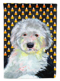Old English Sheepdog Candy Corn Halloween Portrait House Flag 28x40 Porch Sleeve Pole Decorative Outside Yard Banner Artwork Wall Hanging, Polyester