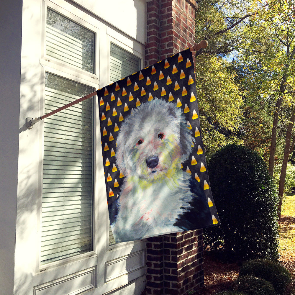 Old English Sheepdog Candy Corn Halloween Portrait House Flag 28x40 Porch Sleeve Pole Decorative Outside Yard Banner Artwork Wall Hanging, Polyester