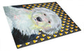 Old English Sheepdog Candy Corn Halloween Portrait Cutting Board Tempered Glass Kitchen Cutting Surface, Heat Resistant Chopping, Non-Slip Feet, Food Prep & Serving