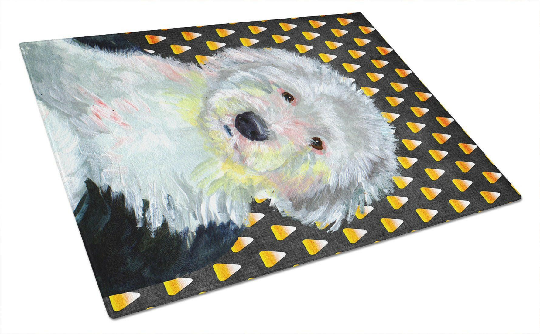 Old English Sheepdog Candy Corn Halloween Portrait Cutting Board Tempered Glass Kitchen Cutting Surface, Heat Resistant Chopping, Non-Slip Feet, Food Prep & Serving