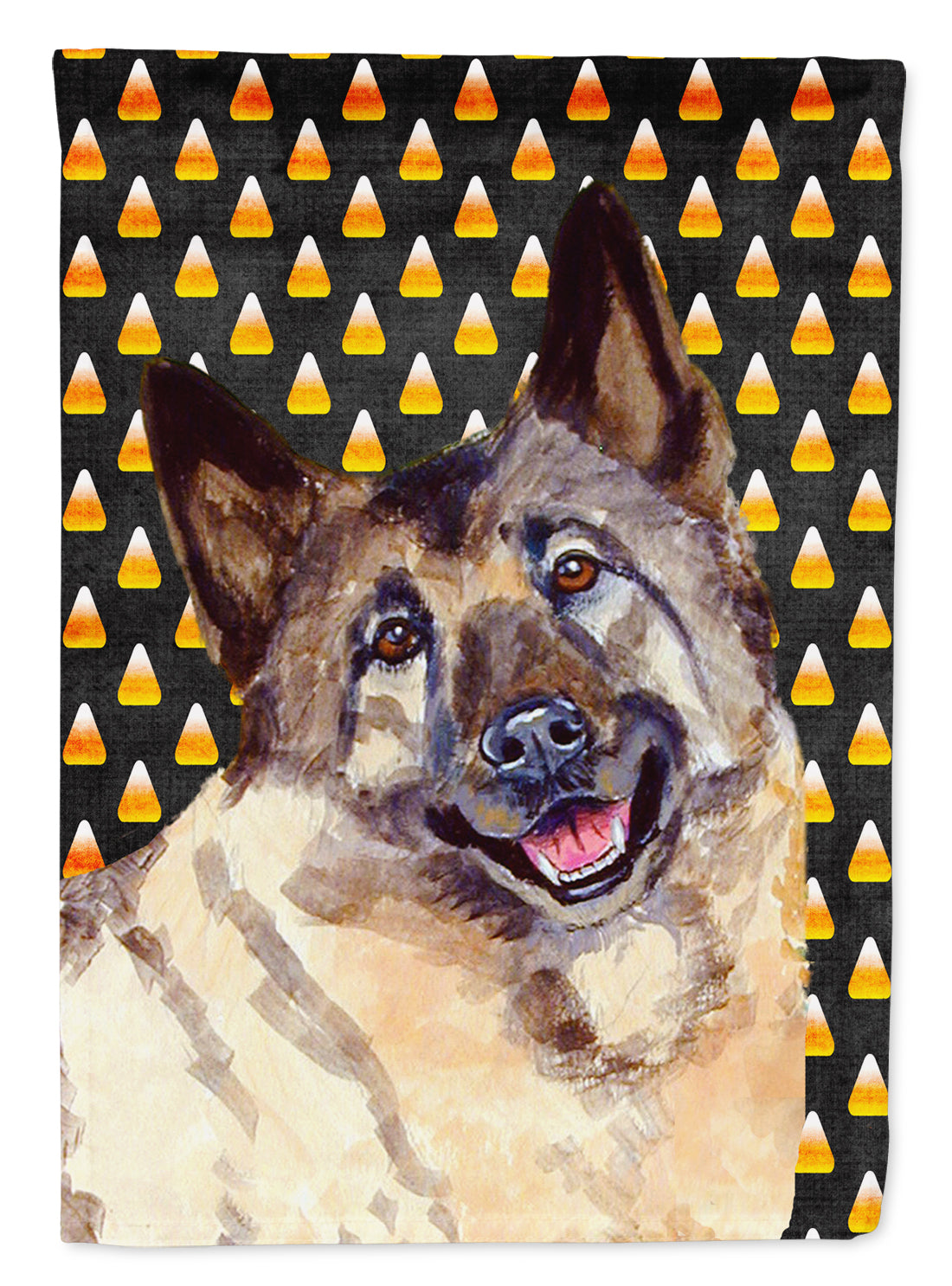 Norwegian Elkhound Candy Corn Halloween Portrait House Flag 28x40 Porch Sleeve Pole Decorative Outside Yard Banner Artwork Wall Hanging, Polyester