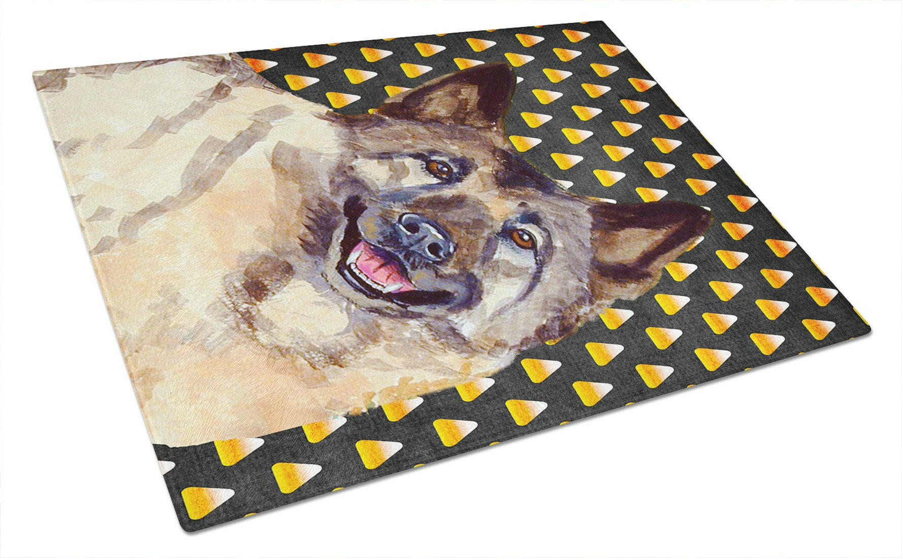 Norwegian Elkhound Candy Corn Halloween Portrait Cutting Board Tempered Glass Kitchen Cutting Surface, Heat Resistant Chopping, Non-Slip Feet, Food Prep & Serving