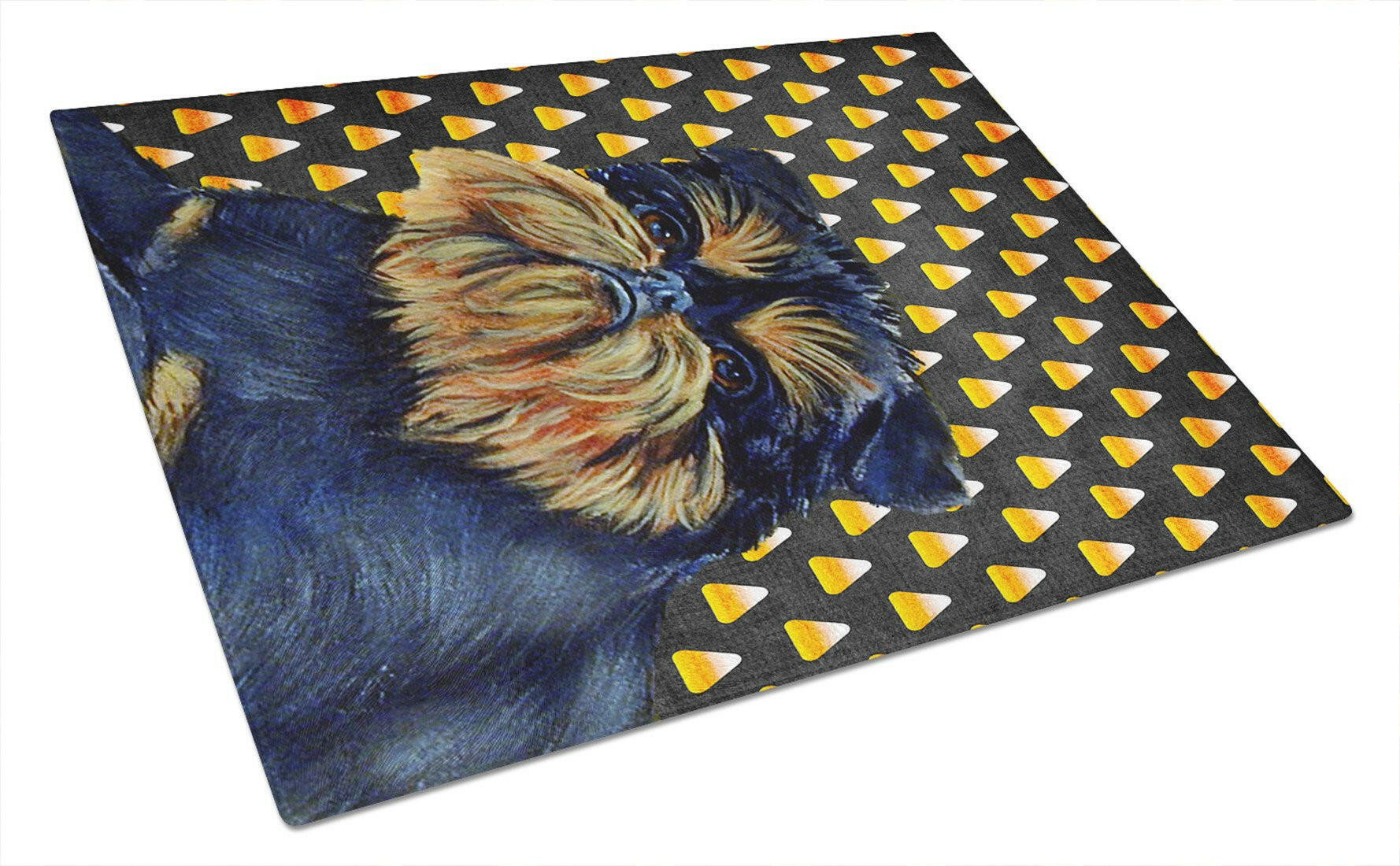 Brussels Griffon Candy Corn Halloween Portrait Cutting Board Tempered Glass Kitchen Cutting Surface, Heat Resistant Chopping, Non-Slip Feet, Food Prep & Serving