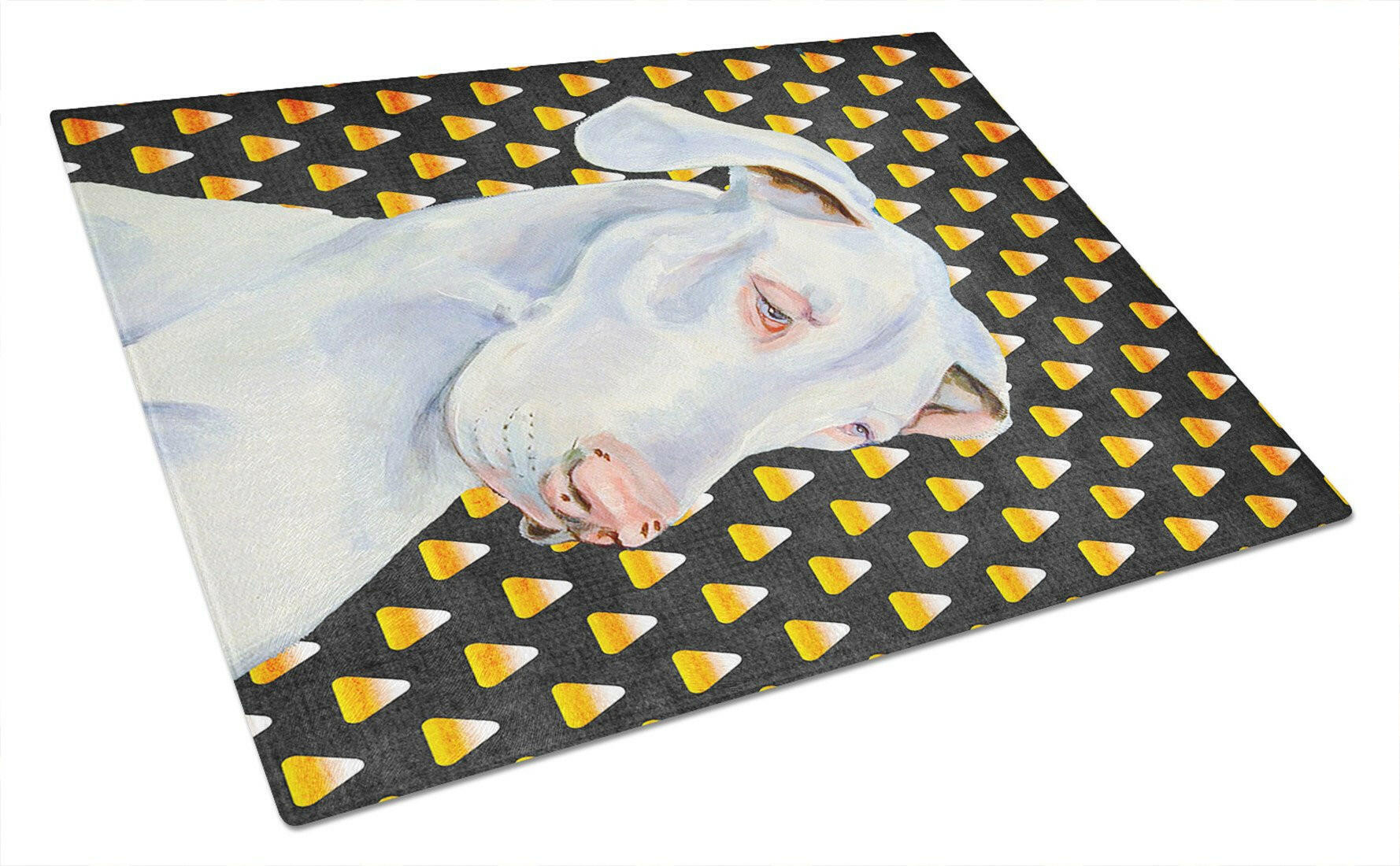 Great Dane Candy Corn Halloween Portrait Cutting Board Tempered Glass Kitchen Cutting Surface, Heat Resistant Chopping, Non-Slip Feet, Food Prep & Serving