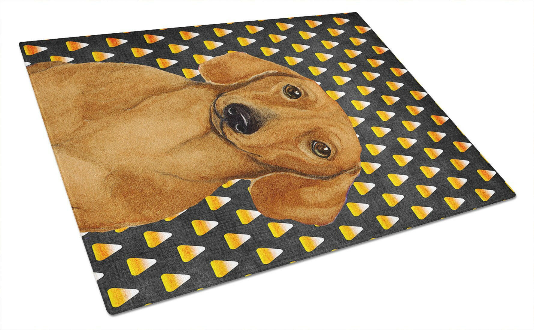 Dachshund Candy Corn Halloween Portrait Cutting Board Tempered Glass Kitchen Cutting Surface, Heat Resistant Chopping, Non-Slip Feet, Food Prep & Serving