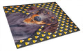 Dachshund Candy Corn Halloween Portrait Cutting Board Tempered Glass Kitchen Cutting Surface, Heat Resistant Chopping, Non-Slip Feet, Food Prep & Serving