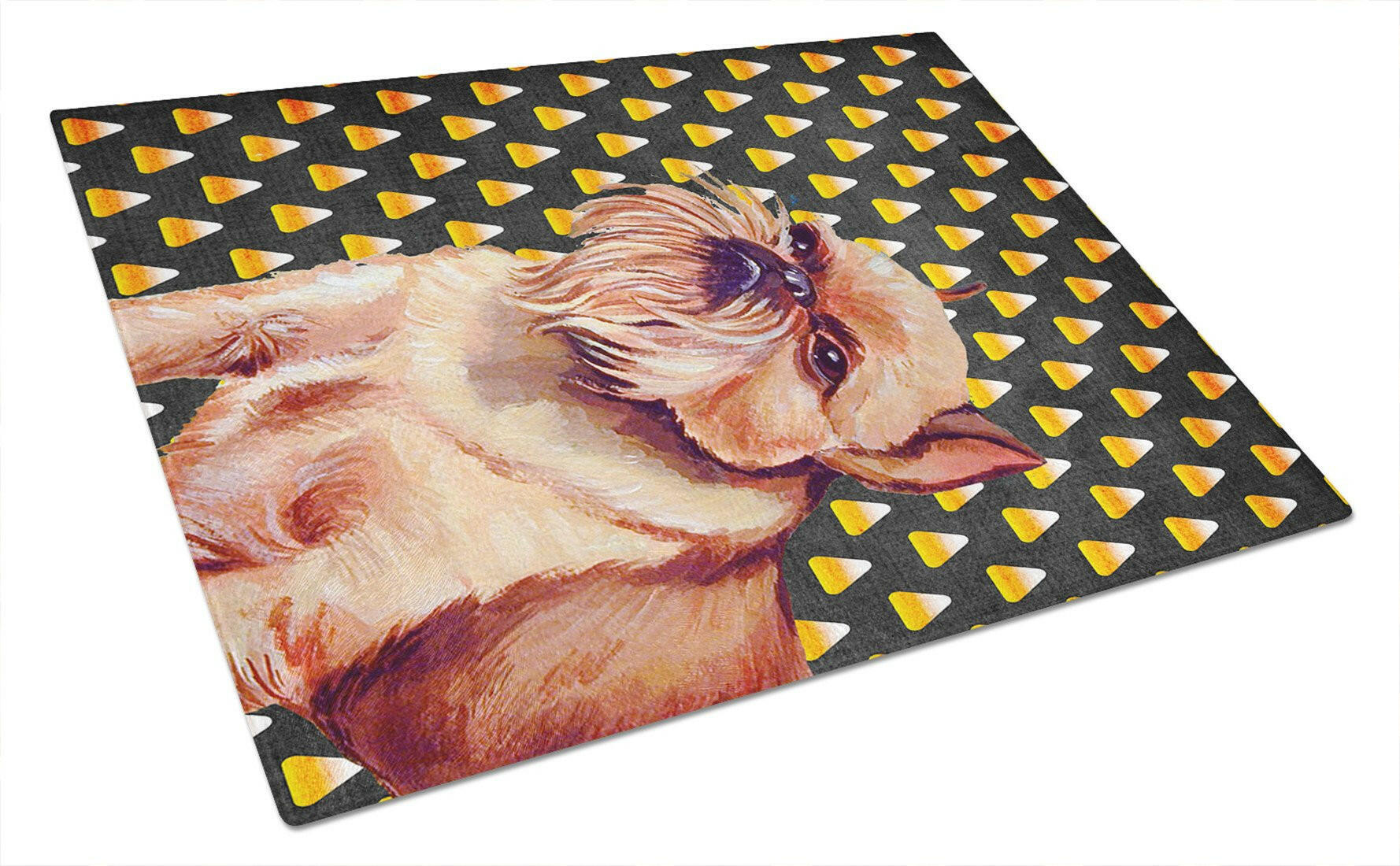 Brussels Griffon Candy Corn Halloween Portrait Cutting Board Tempered Glass Kitchen Cutting Surface, Heat Resistant Chopping, Non-Slip Feet, Food Prep & Serving