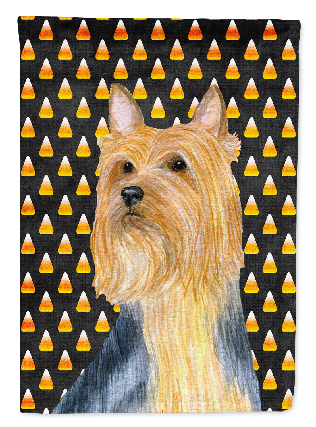 Silky Terrier Candy Corn Halloween Portrait House Flag 28x40 Porch Sleeve Pole Decorative Outside Yard Banner Artwork Wall Hanging, Polyester