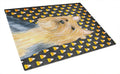 Silky Terrier Candy Corn Halloween Portrait Cutting Board Tempered Glass Kitchen Cutting Surface, Heat Resistant Chopping, Non-Slip Feet, Food Prep & Serving