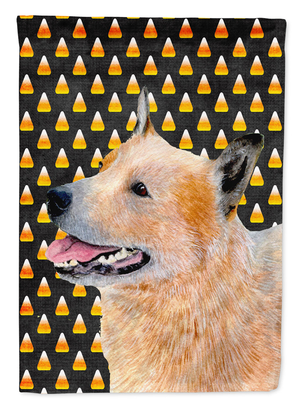 Australian Cattle Dog Candy Corn Halloween Portrait House Flag 28x40 Porch Sleeve Pole Decorative Outside Yard Banner Artwork Wall Hanging, Polyester