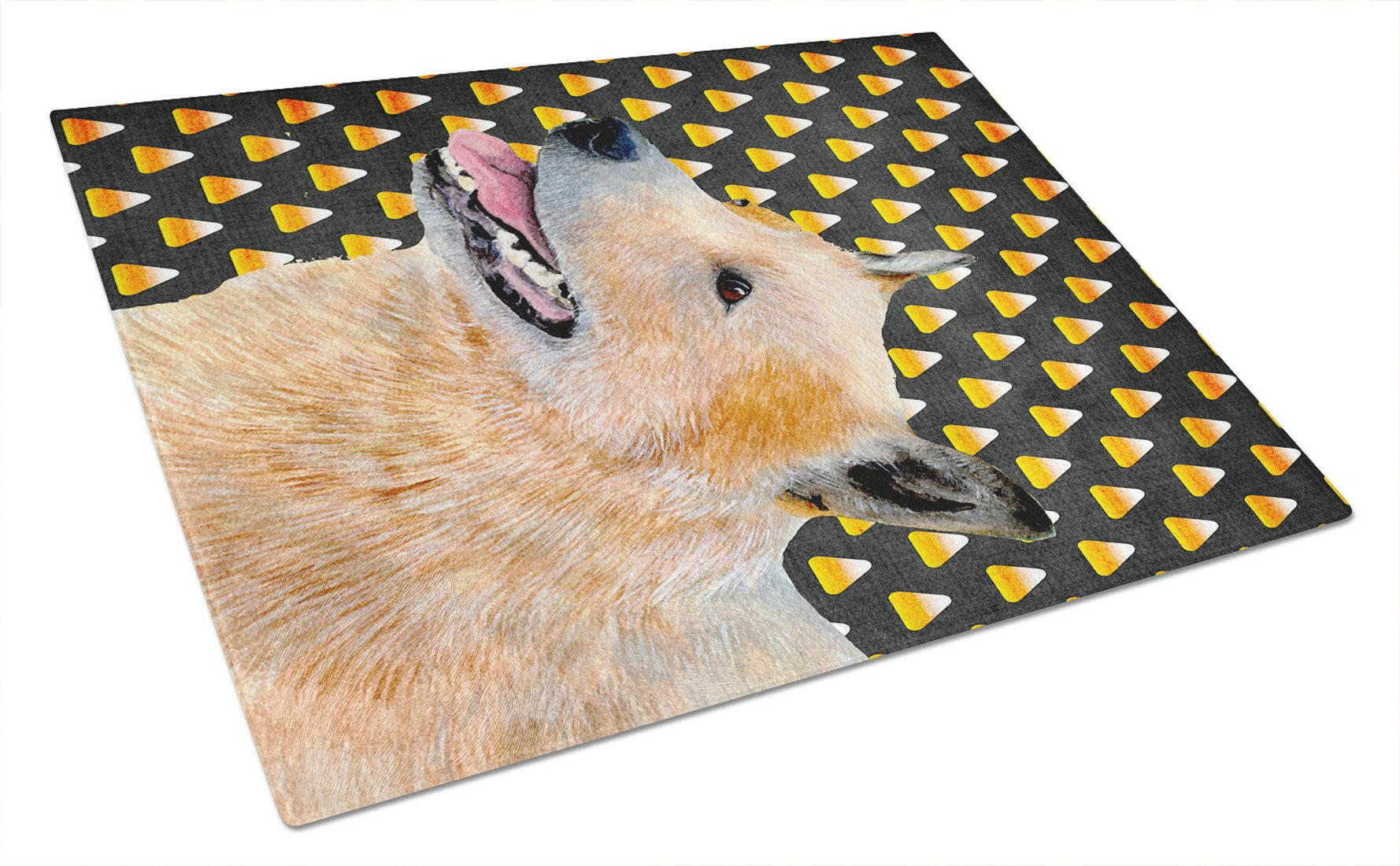 Australian Cattle Dog Candy Corn Halloween Portrait Cutting Board Tempered Glass Kitchen Cutting Surface, Heat Resistant Chopping, Non-Slip Feet, Food Prep & Serving