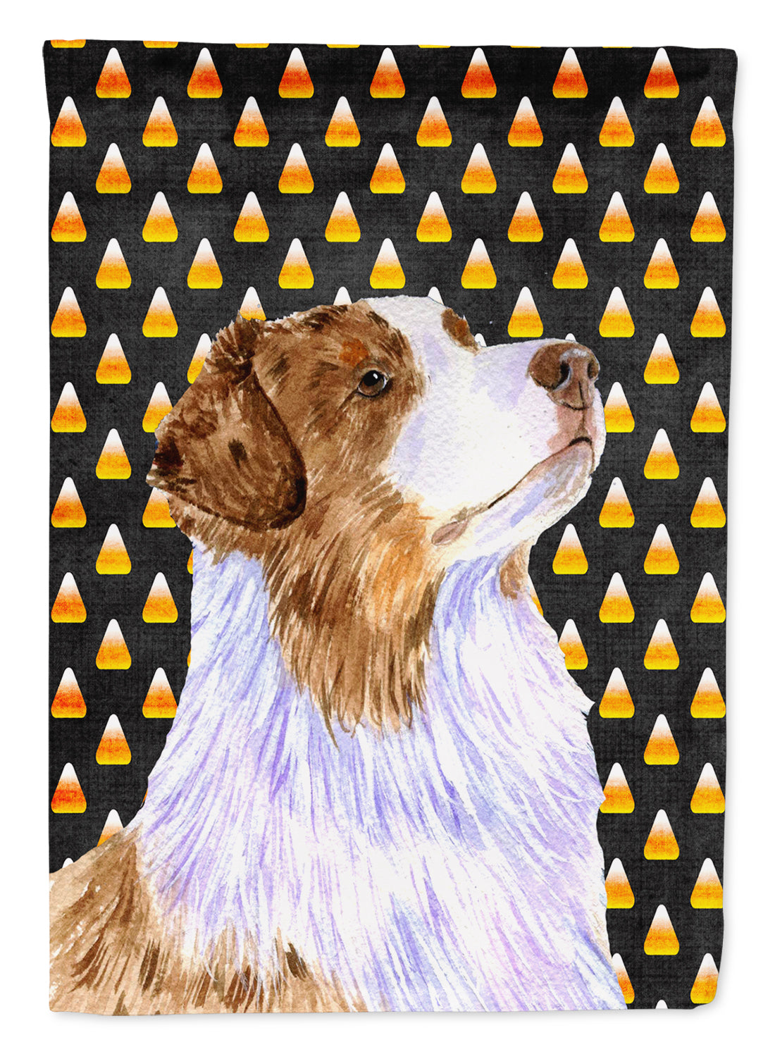 Australian Shepherd Candy Corn Halloween Portrait House Flag 28x40 Porch Sleeve Pole Decorative Outside Yard Banner Artwork Wall Hanging, Polyester
