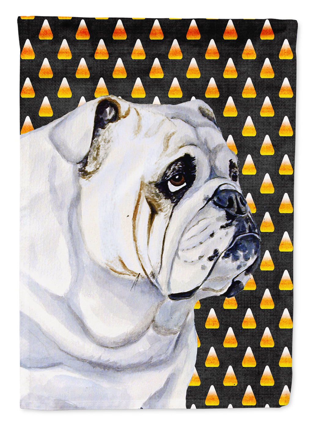 Bulldog English Candy Corn Halloween Portrait House Flag 28x40 Porch Sleeve Pole Decorative Outside Yard Banner Artwork Wall Hanging, Polyester
