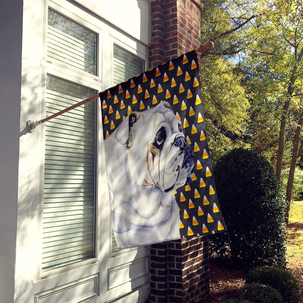 Bulldog English Candy Corn Halloween Portrait House Flag 28x40 Porch Sleeve Pole Decorative Outside Yard Banner Artwork Wall Hanging, Polyester