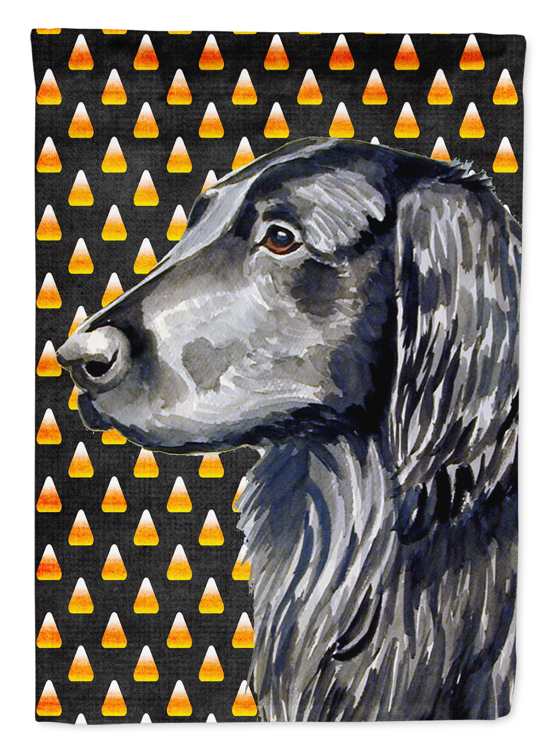 Flat Coated Retriever Candy Corn Halloween Portrait House Flag 28x40 Porch Sleeve Pole Decorative Outside Yard Banner Artwork Wall Hanging, Polyester