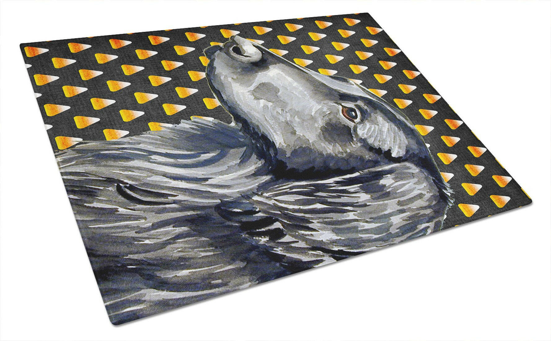 Flat Coated Retriever Candy Corn Halloween Portrait Cutting Board Tempered Glass Kitchen Cutting Surface, Heat Resistant Chopping, Non-Slip Feet, Food Prep & Serving