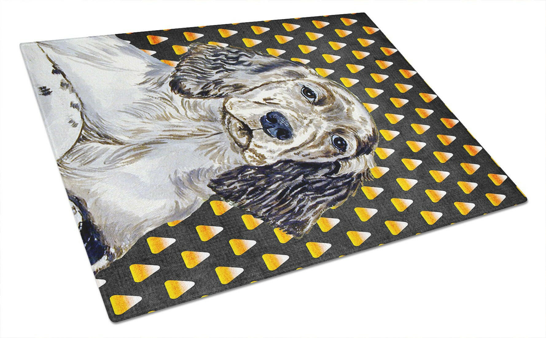 English Setter Candy Corn Halloween Portrait Cutting Board Tempered Glass Kitchen Cutting Surface, Heat Resistant Chopping, Non-Slip Feet, Food Prep & Serving