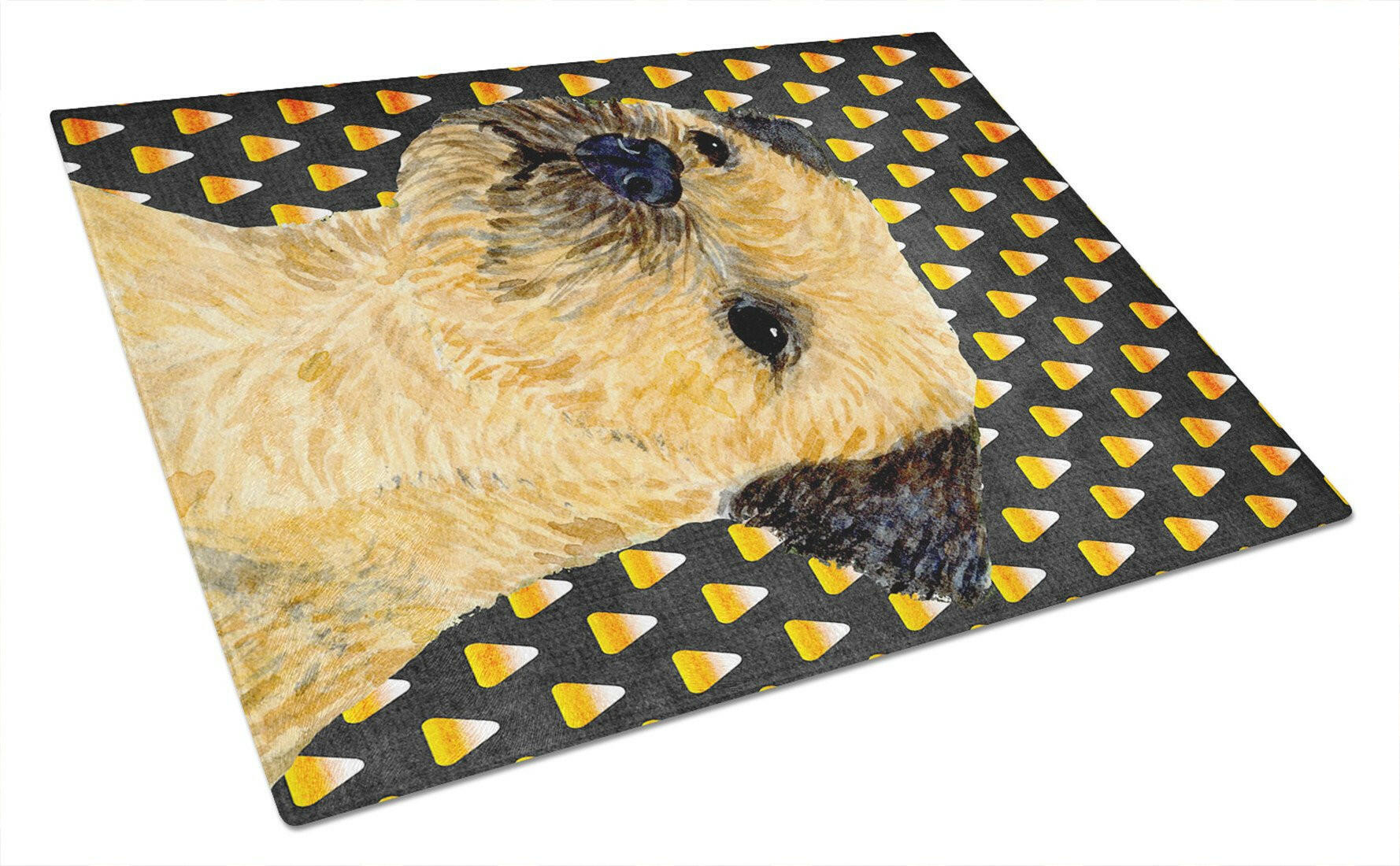 Border Terrier Candy Corn Halloween Portrait Cutting Board Tempered Glass Kitchen Cutting Surface, Heat Resistant Chopping, Non-Slip Feet, Food Prep & Serving