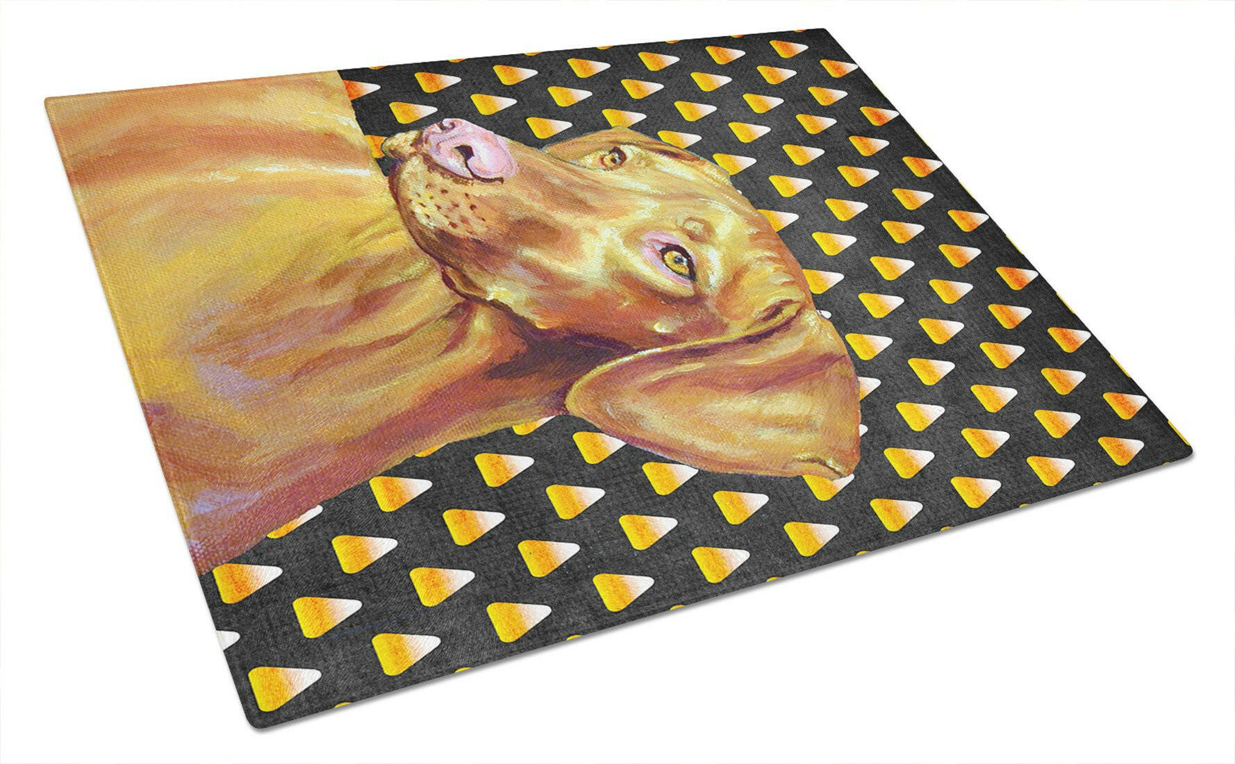 Vizsla Candy Corn Halloween Portrait Cutting Board Tempered Glass Kitchen Cutting Surface, Heat Resistant Chopping, Non-Slip Feet, Food Prep & Serving