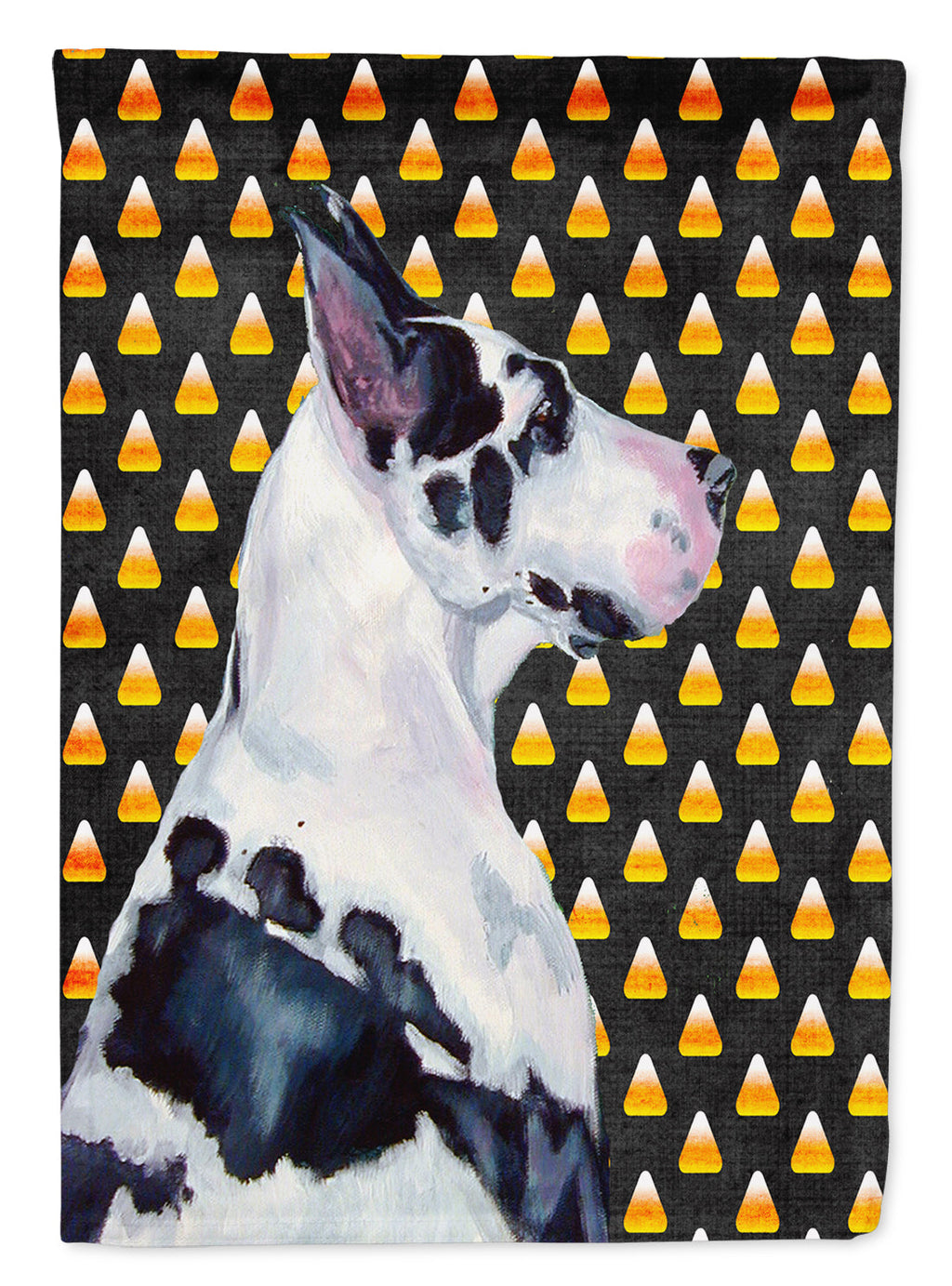 Great Dane Candy Corn Halloween Portrait House Flag 28x40 Porch Sleeve Pole Decorative Outside Yard Banner Artwork Wall Hanging, Polyester