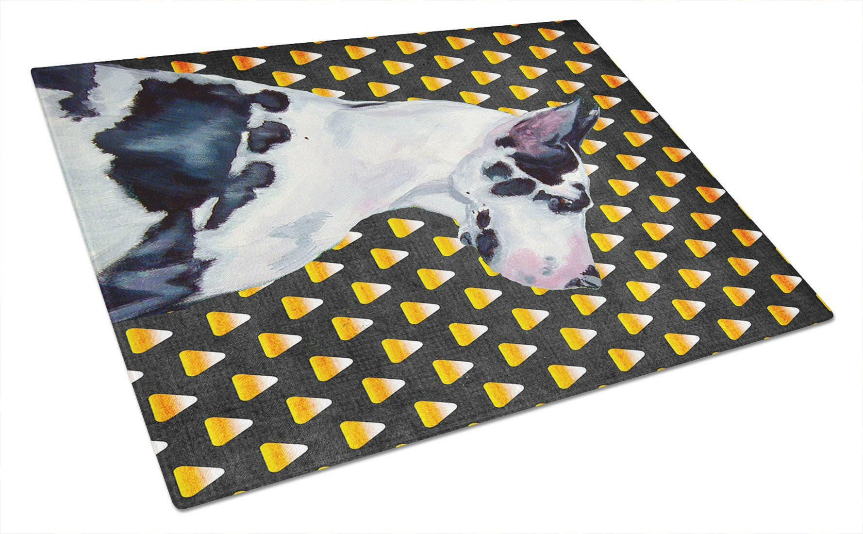 Great Dane Candy Corn Halloween Portrait Cutting Board Tempered Glass Kitchen Cutting Surface, Heat Resistant Chopping, Non-Slip Feet, Food Prep & Serving
