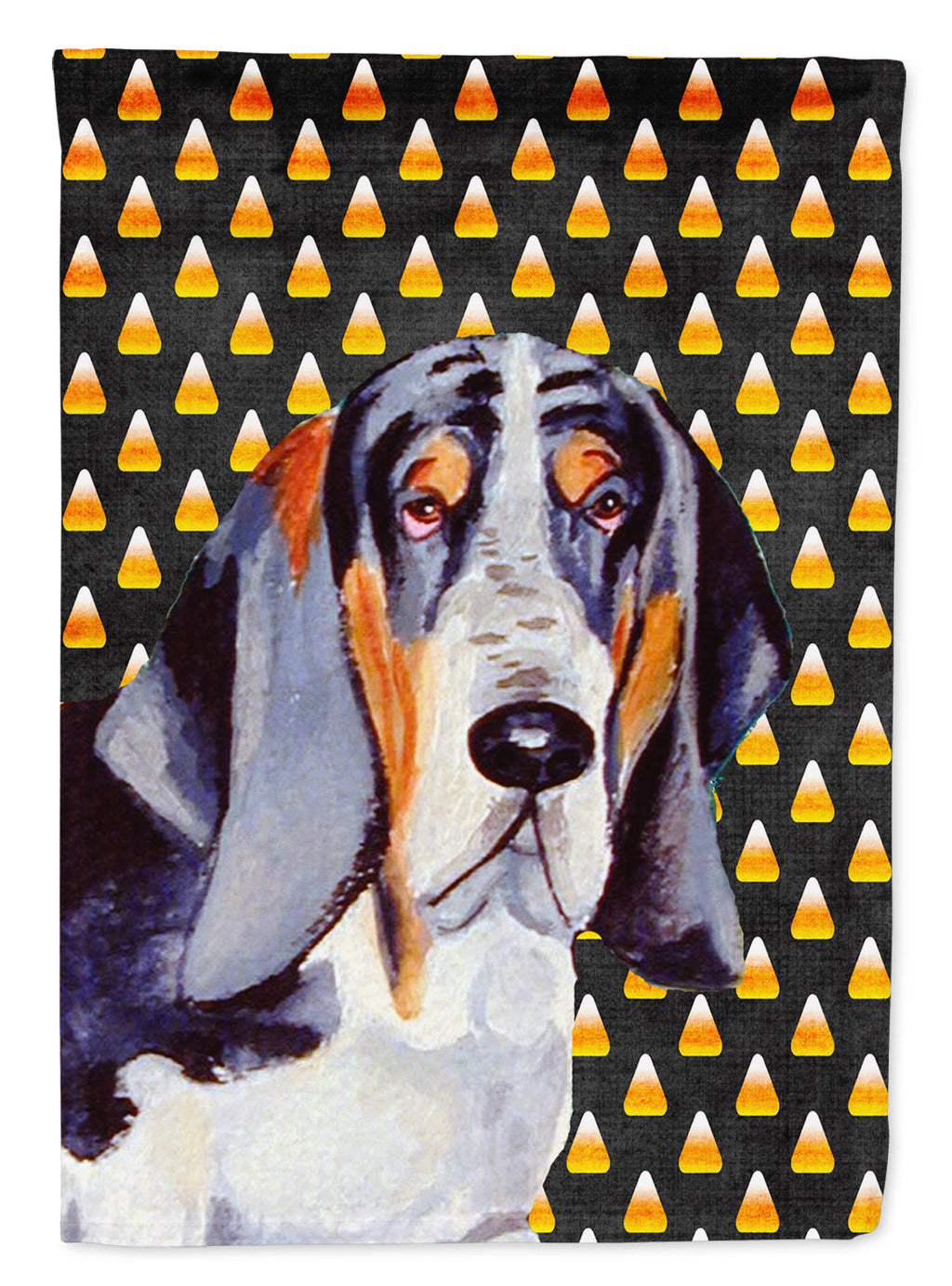 Basset Hound Candy Corn Halloween Portrait House Flag 28x40 Porch Sleeve Pole Decorative Outside Yard Banner Artwork Wall Hanging, Polyester
