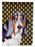 Basset Hound Candy Corn Halloween Portrait House Flag 28x40 Porch Sleeve Pole Decorative Outside Yard Banner Artwork Wall Hanging, Polyester