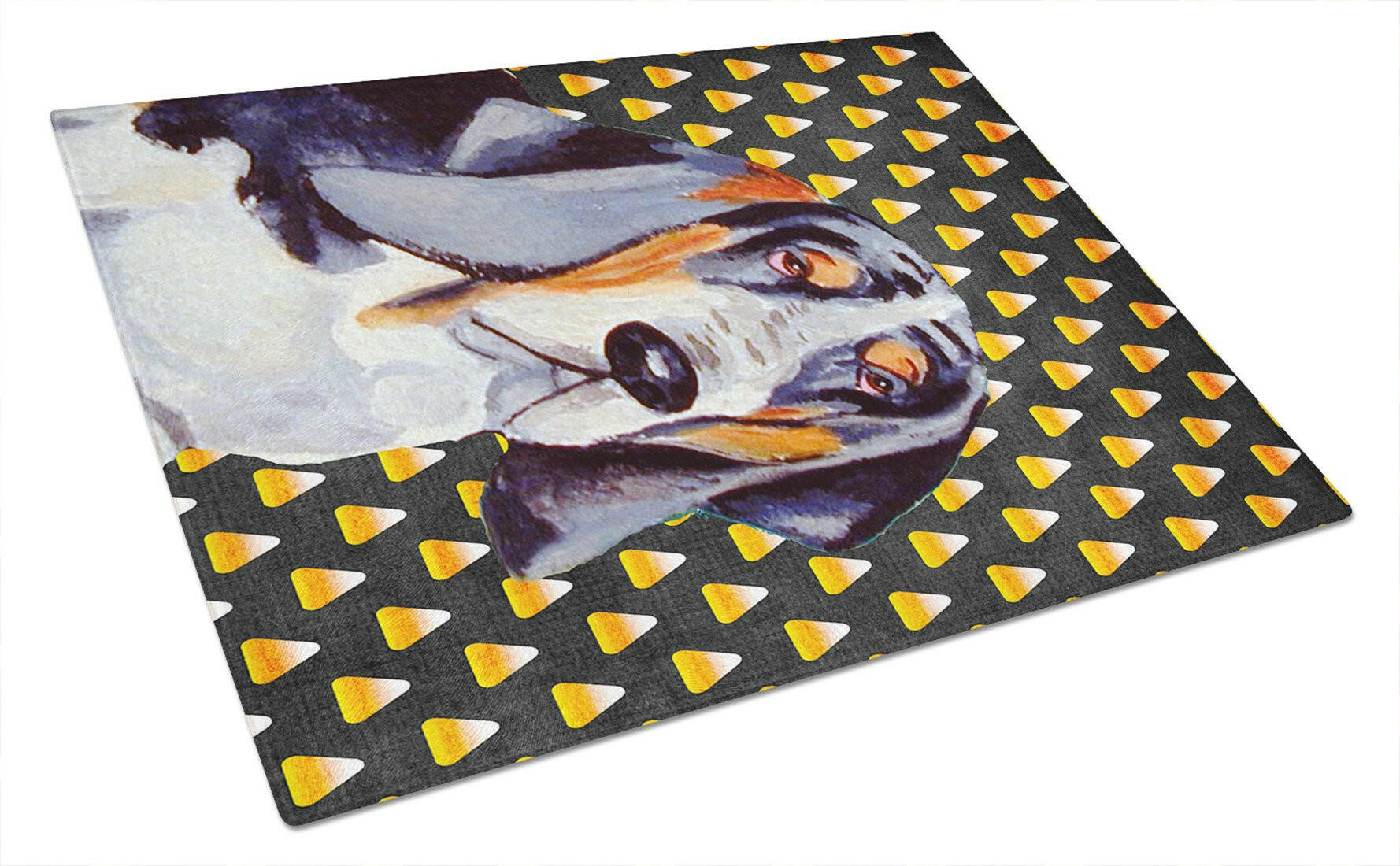 Basset Hound Candy Corn Halloween Portrait Cutting Board Tempered Glass Kitchen Cutting Surface, Heat Resistant Chopping, Non-Slip Feet, Food Prep & Serving
