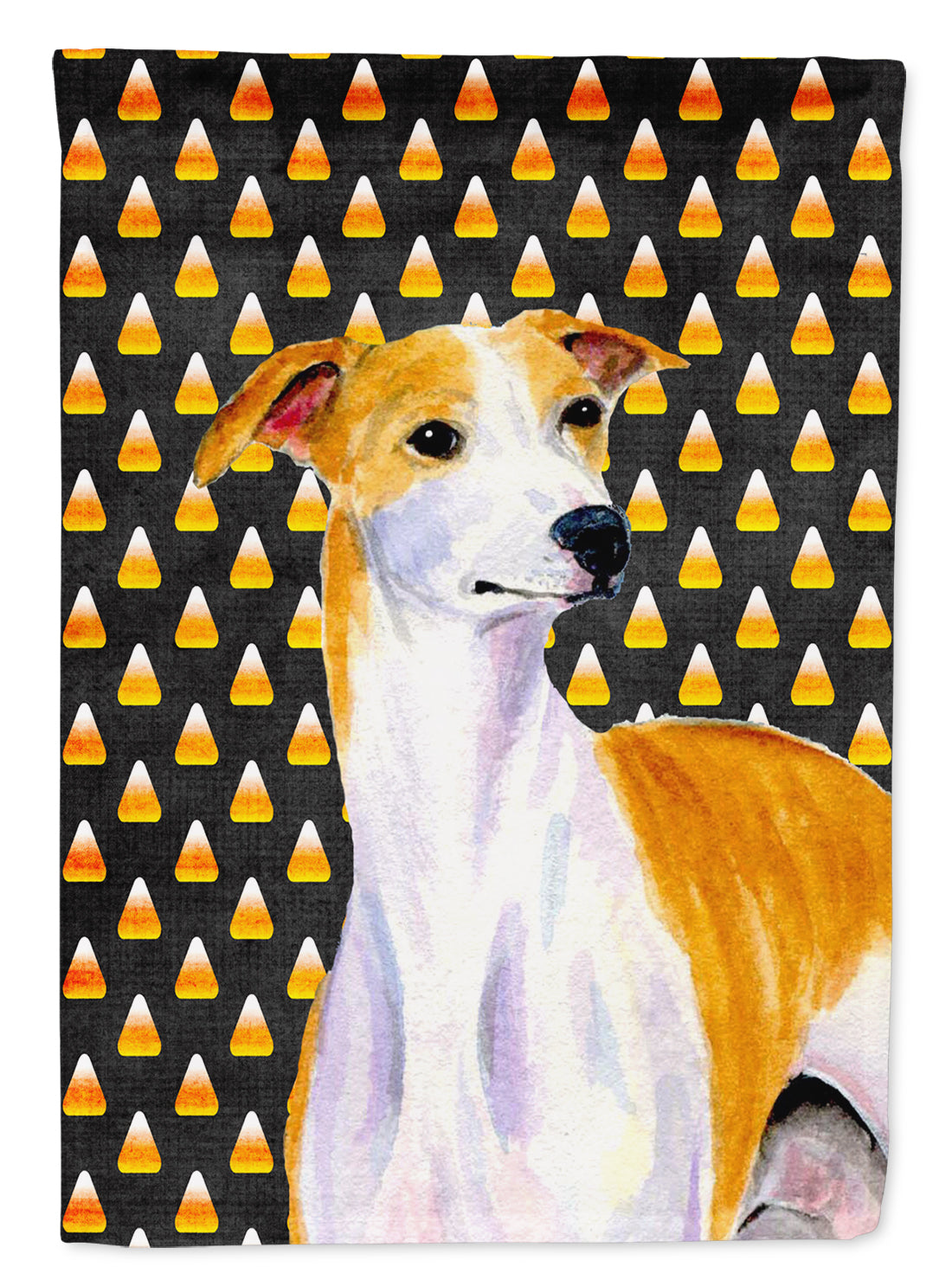 Whippet Candy Corn Halloween Portrait House Flag 28x40 Porch Sleeve Pole Decorative Outside Yard Banner Artwork Wall Hanging, Polyester