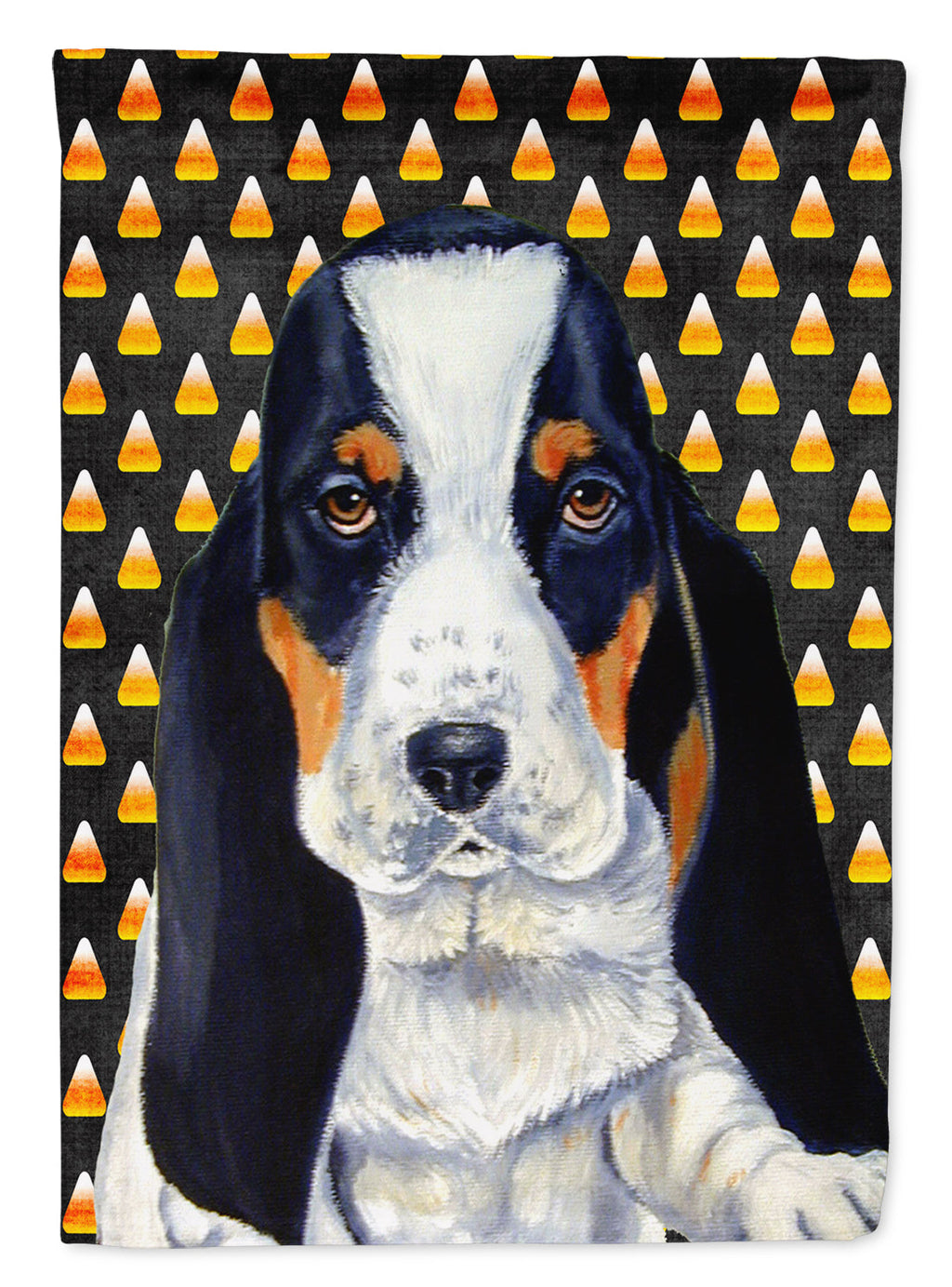 Basset Hound Candy Corn Halloween Portrait House Flag 28x40 Porch Sleeve Pole Decorative Outside Yard Banner Artwork Wall Hanging, Polyester
