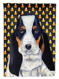 Basset Hound Candy Corn Halloween Portrait House Flag 28x40 Porch Sleeve Pole Decorative Outside Yard Banner Artwork Wall Hanging, Polyester