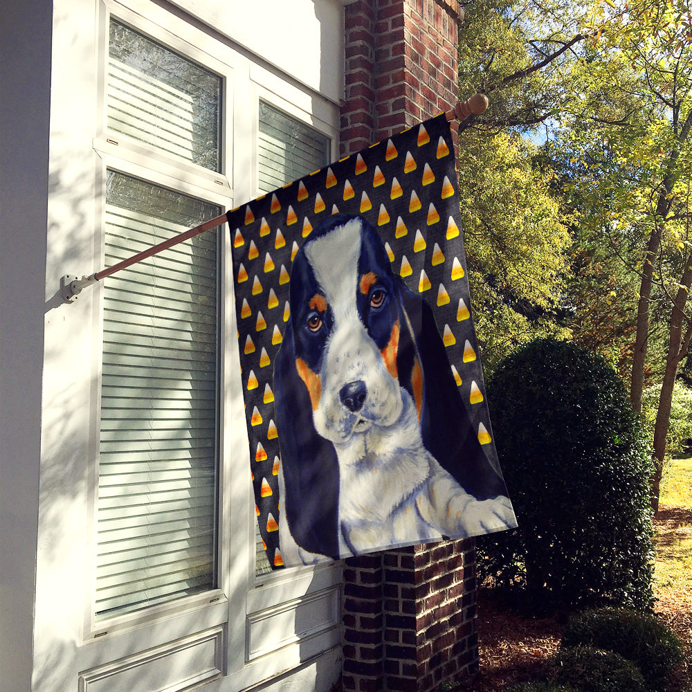 Basset Hound Candy Corn Halloween Portrait House Flag 28x40 Porch Sleeve Pole Decorative Outside Yard Banner Artwork Wall Hanging, Polyester