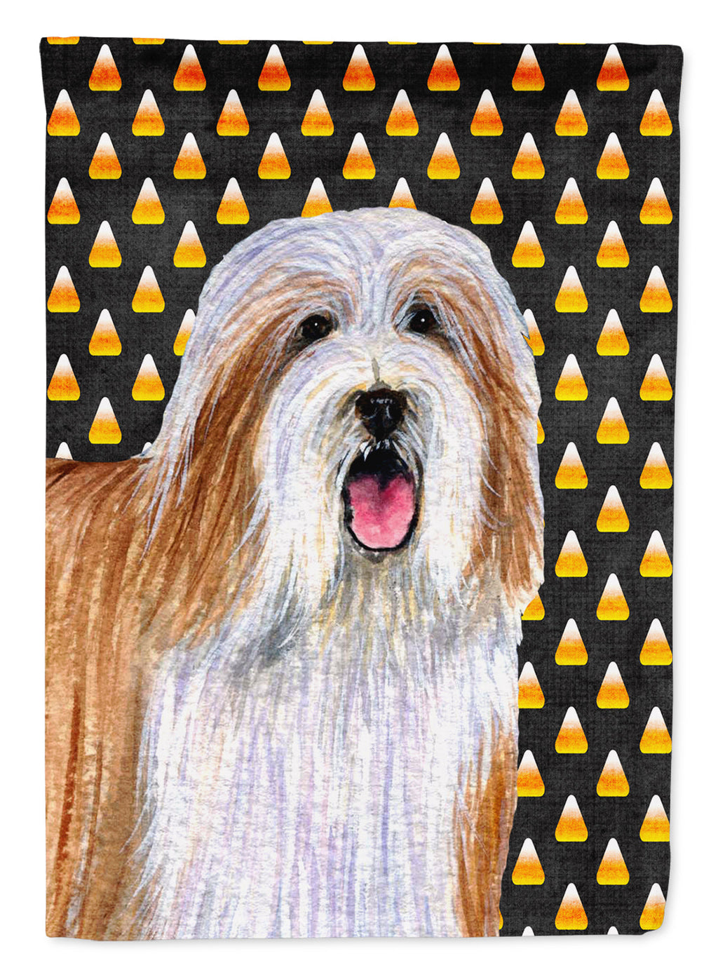 Bearded Collie Candy Corn Halloween Portrait House Flag 28x40 Porch Sleeve Pole Decorative Outside Yard Banner Artwork Wall Hanging, Polyester