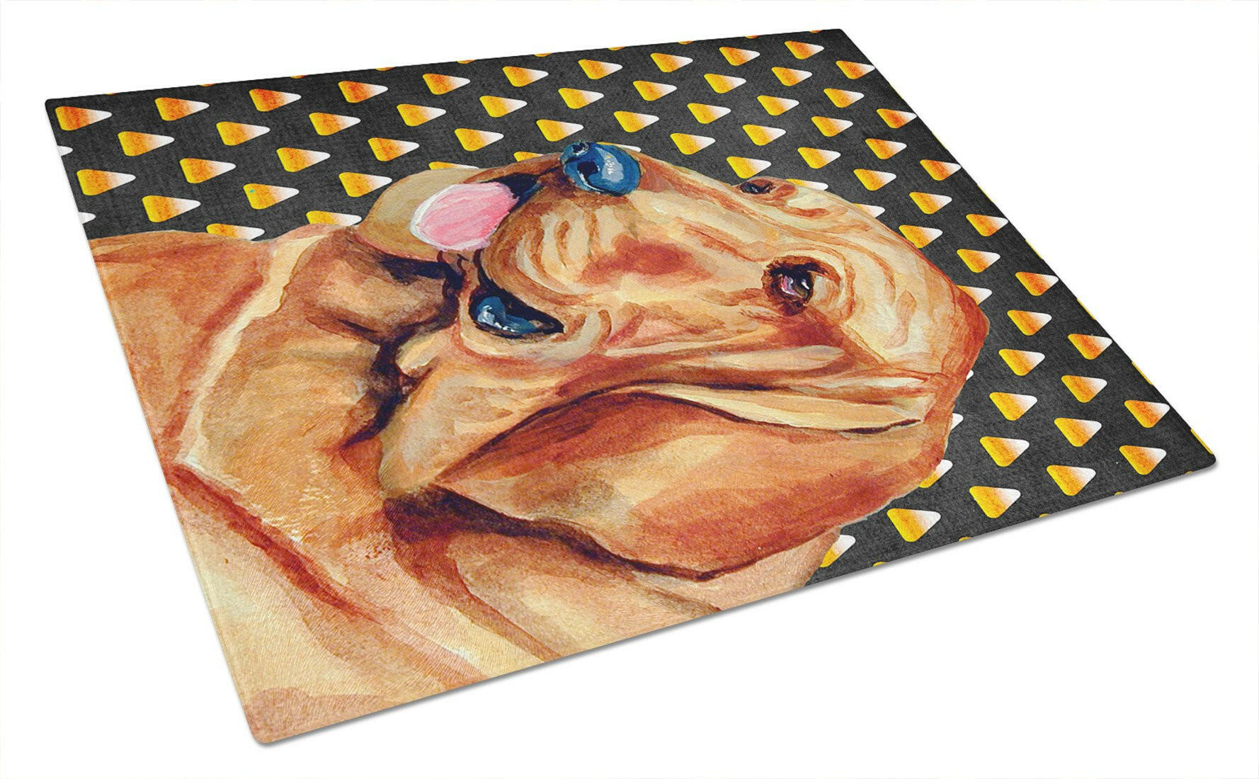 Bloodhound Candy Corn Halloween Portrait Cutting Board Tempered Glass Kitchen Cutting Surface, Heat Resistant Chopping, Non-Slip Feet, Food Prep & Serving