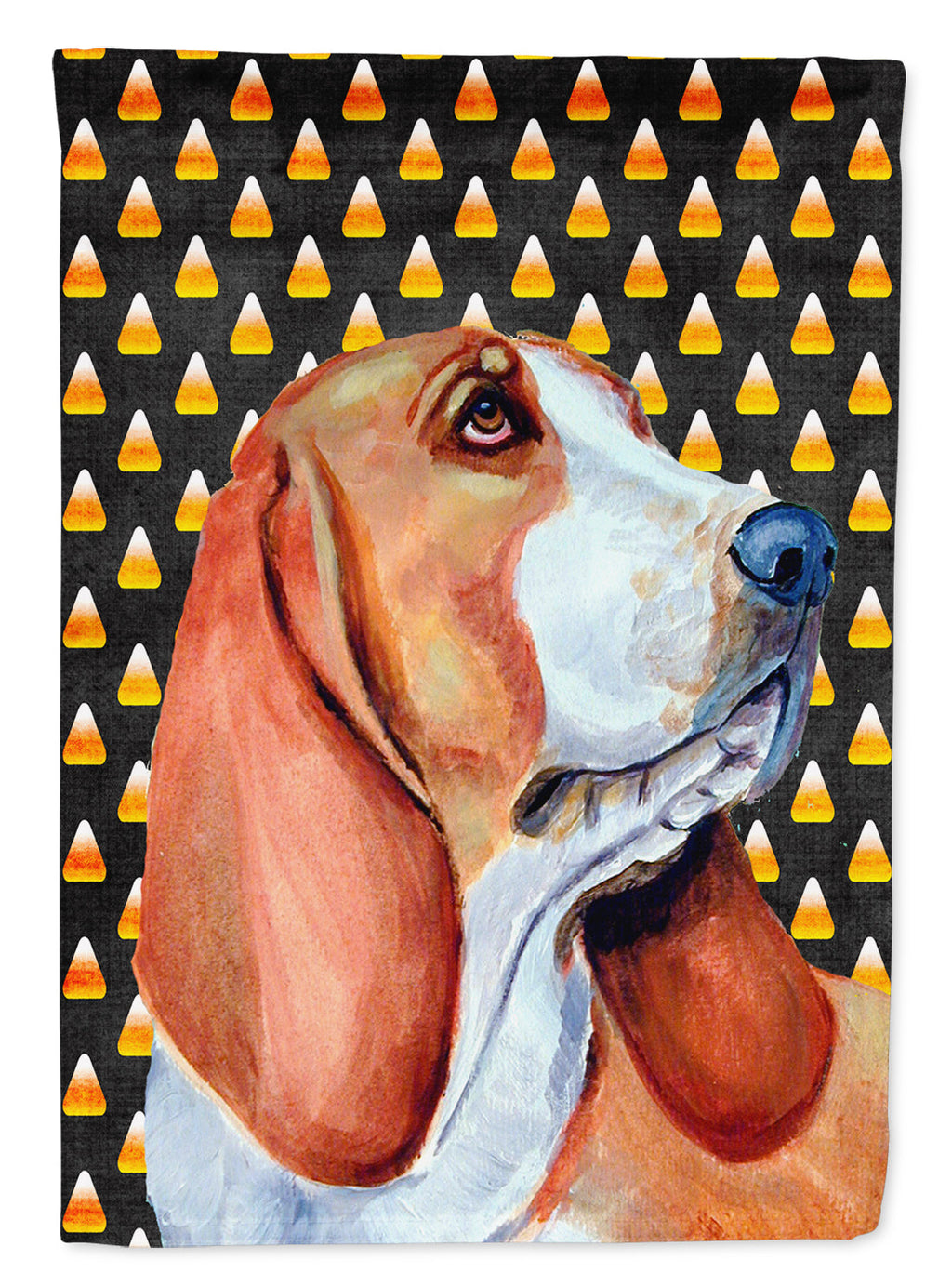 Basset Hound Candy Corn Halloween Portrait House Flag 28x40 Porch Sleeve Pole Decorative Outside Yard Banner Artwork Wall Hanging, Polyester