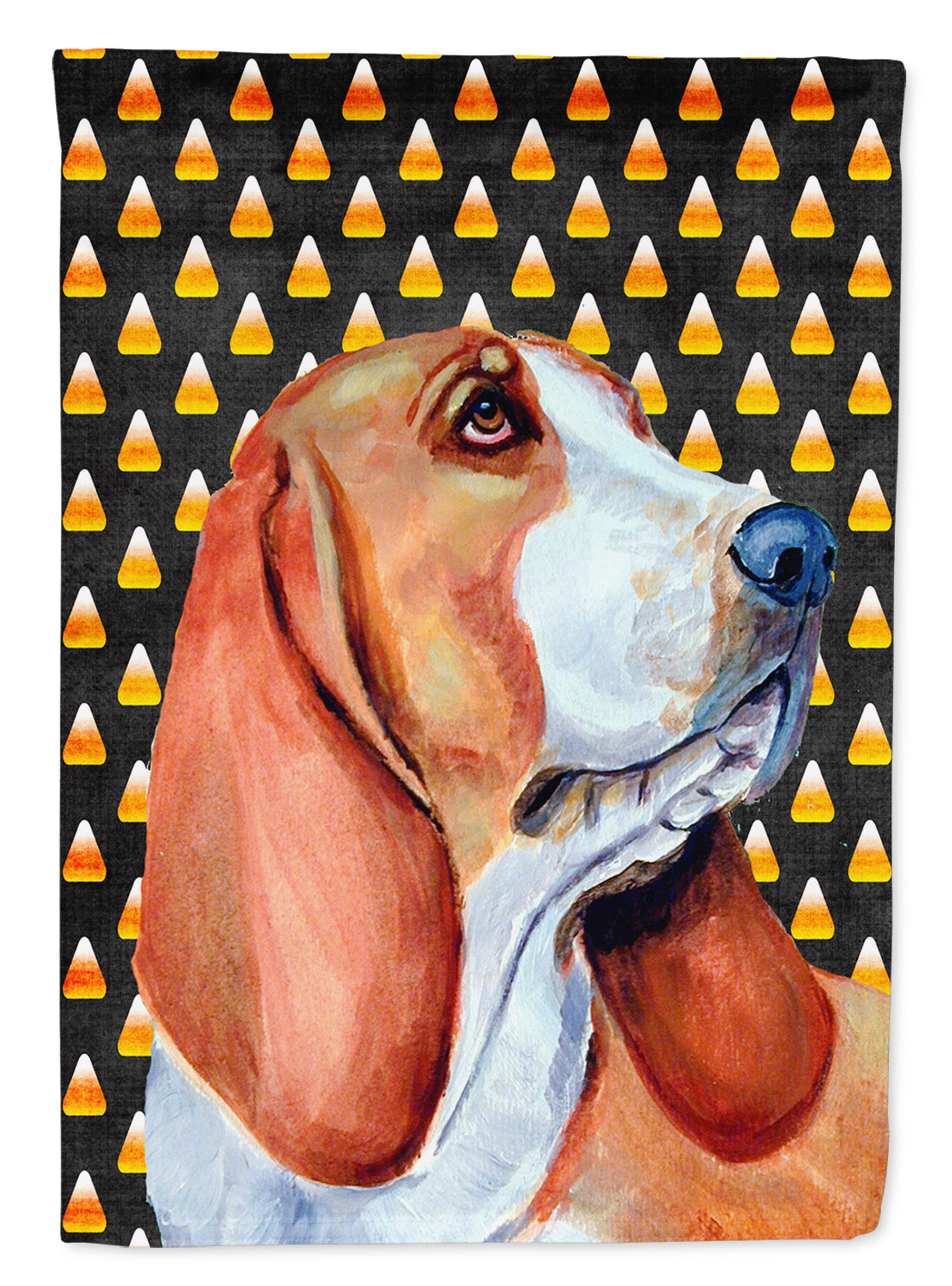 Basset Hound Candy Corn Halloween Portrait House Flag 28x40 Porch Sleeve Pole Decorative Outside Yard Banner Artwork Wall Hanging, Polyester