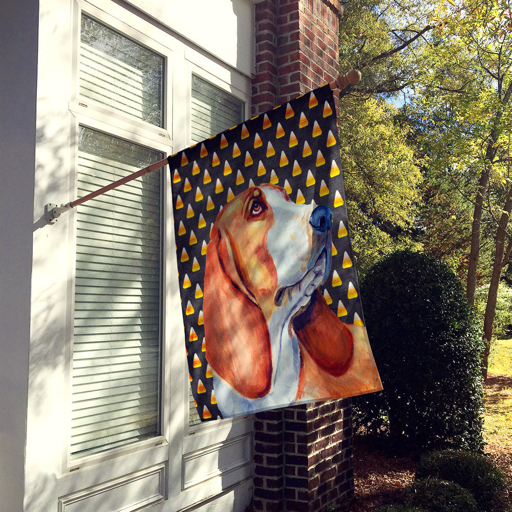 Basset Hound Candy Corn Halloween Portrait House Flag 28x40 Porch Sleeve Pole Decorative Outside Yard Banner Artwork Wall Hanging, Polyester