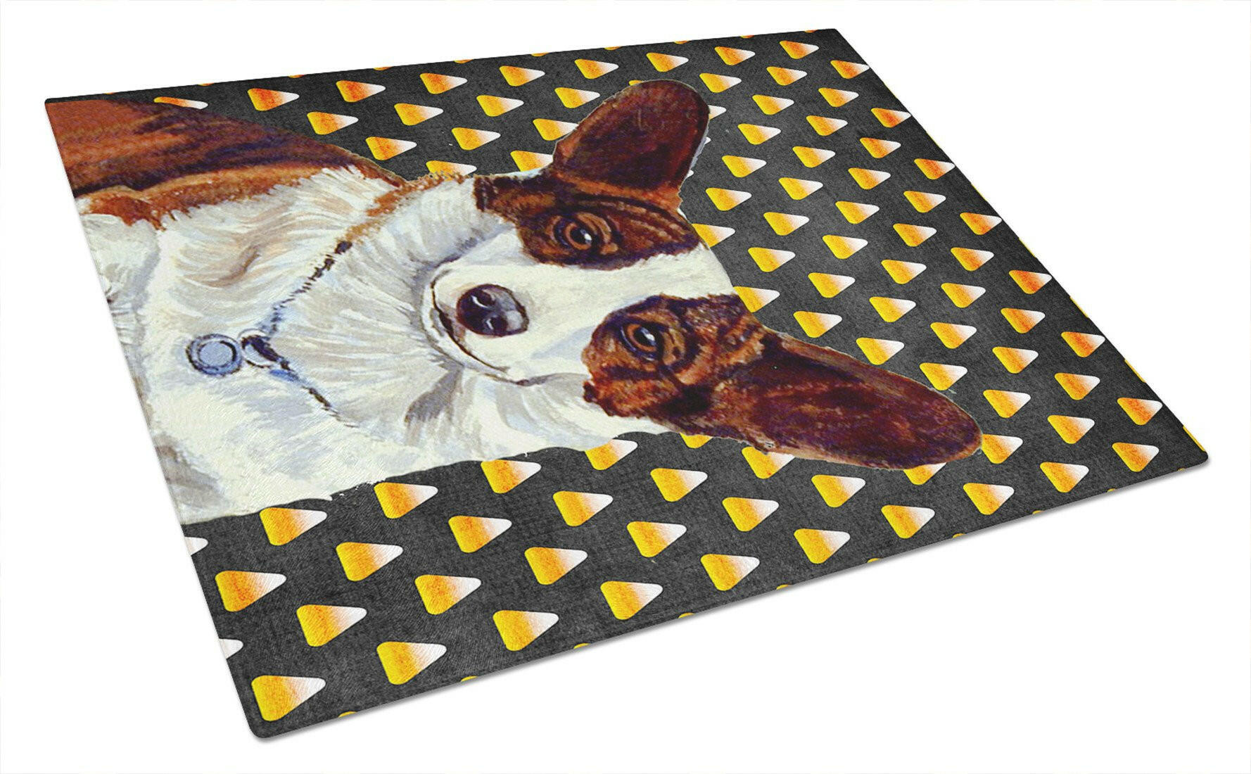 Corgi Candy Corn Halloween Portrait Cutting Board Tempered Glass Kitchen Cutting Surface, Heat Resistant Chopping, Non-Slip Feet, Food Prep & Serving