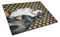 Bernese Mountain Dog Candy Corn Halloween Portrait Cutting Board Tempered Glass Kitchen Cutting Surface, Heat Resistant Chopping, Non-Slip Feet, Food Prep & Serving