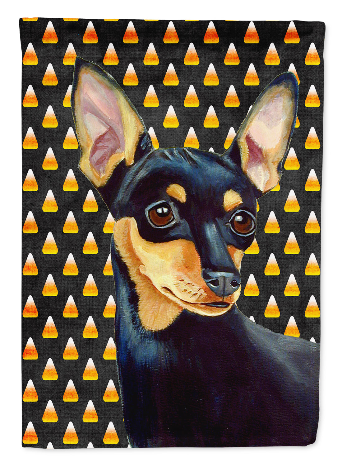 Min Pin Candy Corn Halloween Portrait House Flag 28x40 Porch Sleeve Pole Decorative Outside Yard Banner Artwork Wall Hanging, Polyester
