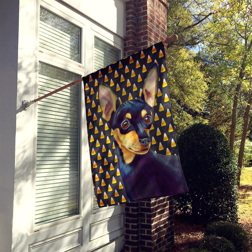 Min Pin Candy Corn Halloween Portrait House Flag 28x40 Porch Sleeve Pole Decorative Outside Yard Banner Artwork Wall Hanging, Polyester