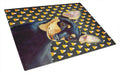 Min Pin Candy Corn Halloween Portrait Cutting Board Tempered Glass Kitchen Cutting Surface, Heat Resistant Chopping, Non-Slip Feet, Food Prep & Serving