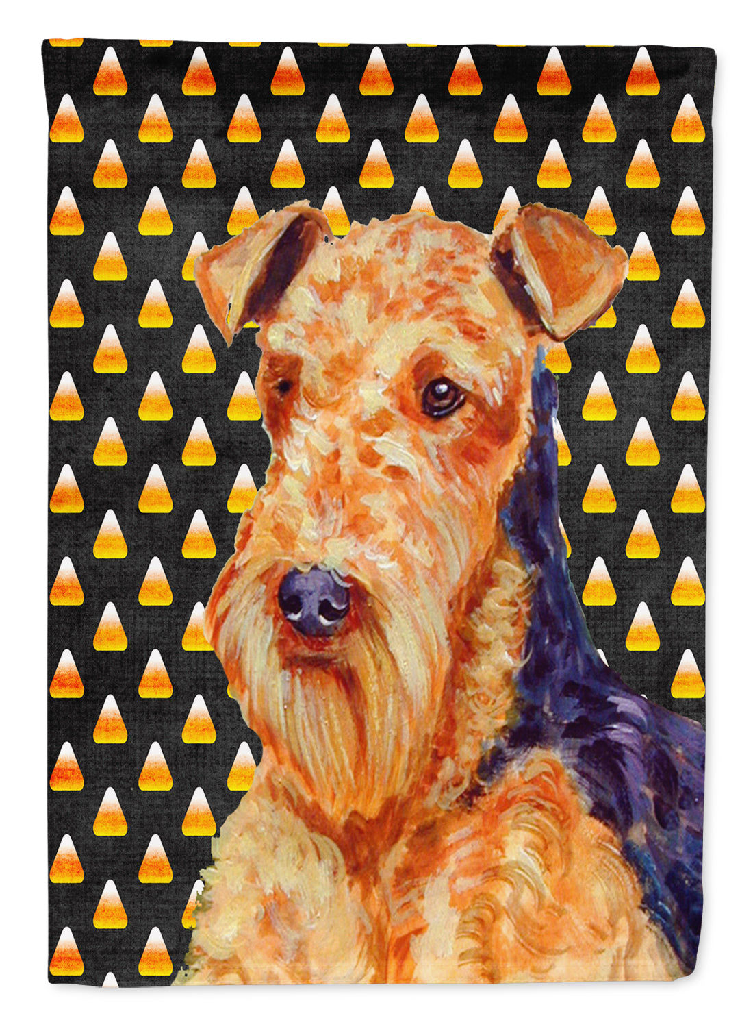 Airedale Candy Corn Halloween Portrait House Flag 28x40 Porch Sleeve Pole Decorative Outside Yard Banner Artwork Wall Hanging, Polyester