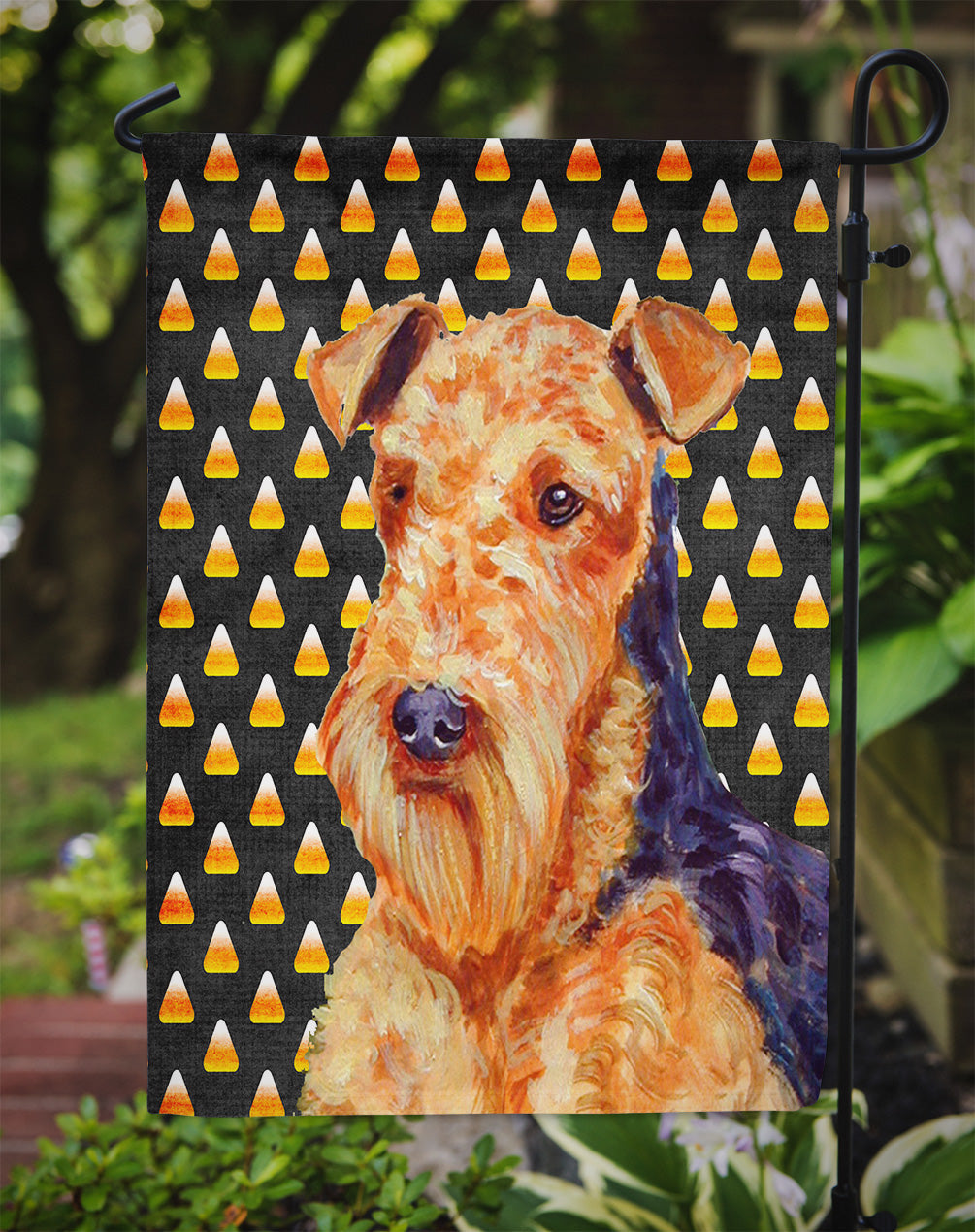 Airedale Candy Corn Halloween Portrait Garden Flag Mailbox Decorative Yard Banner Outside Patio Artwork for Flower Beds, Garden Size, Multicolor