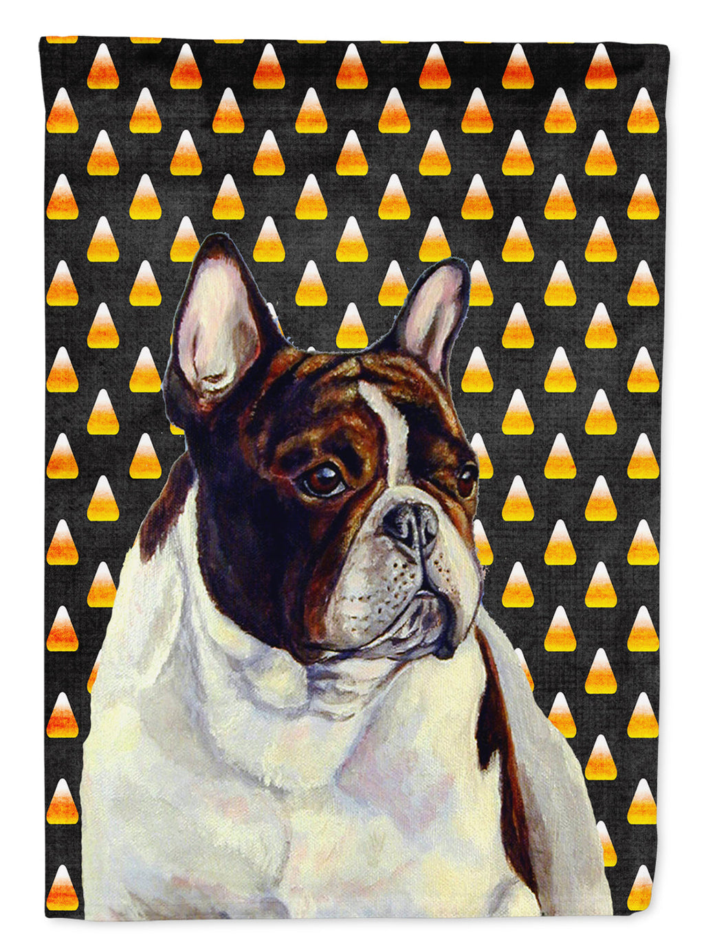 French Bulldog Candy Corn Halloween Portrait House Flag 28x40 Porch Sleeve Pole Decorative Outside Yard Banner Artwork Wall Hanging, Polyester
