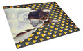 French Bulldog Candy Corn Halloween Portrait Cutting Board Tempered Glass Kitchen Cutting Surface, Heat Resistant Chopping, Non-Slip Feet, Food Prep & Serving